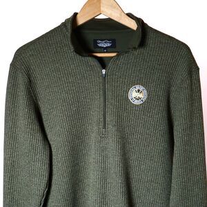 Straight Down 1/4 Zip Mens Sweater Medium Green Textured Pullover PGA Golf Logo